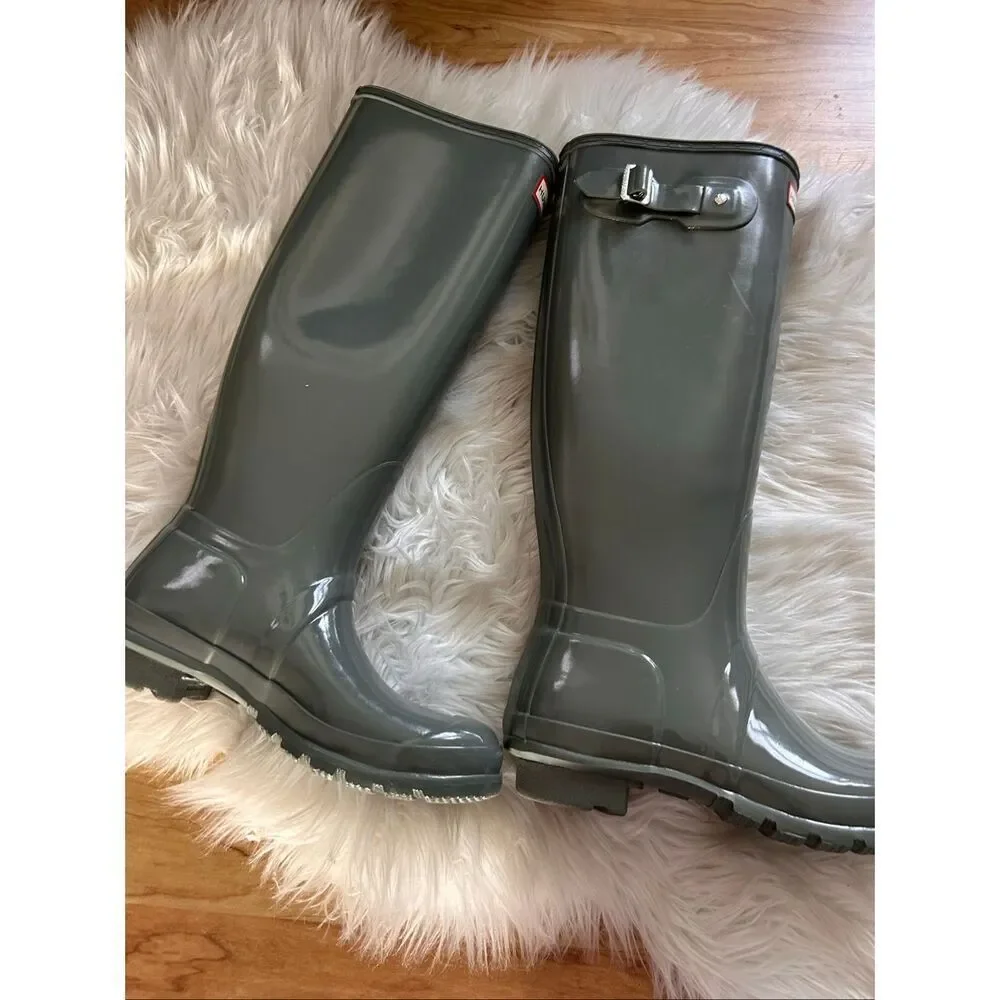 Hunter Original Tall Gloss Women's Rain Boots Gray size 8